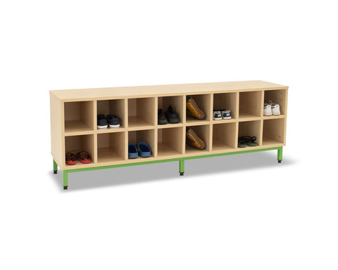 16 Compartment Bench-Cloakroom, Shelves, Storage, Wellbeing Furniture-Maple-Apple Green-Learning SPACE