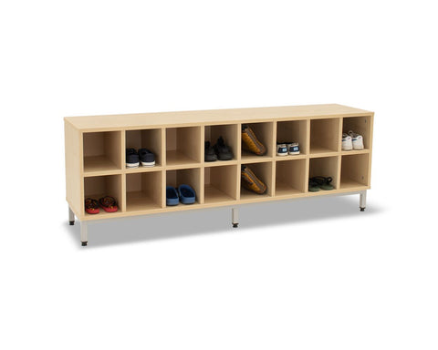 16 Compartment Bench-Cloakroom, Shelves, Storage, Wellbeing Furniture-Maple-Light Grey-Learning SPACE