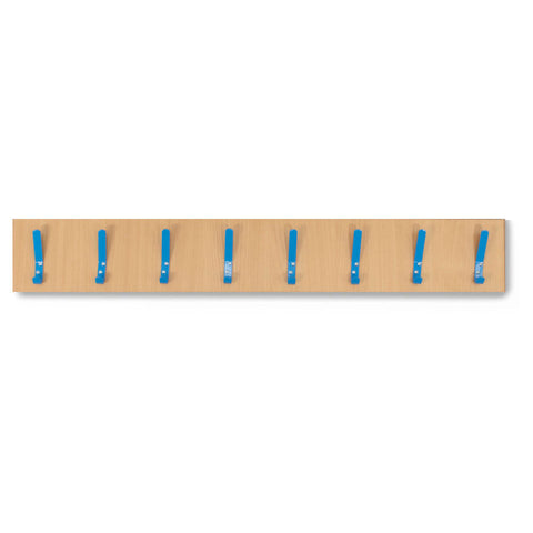 8 Coloured Coat Hook Rail-Cloakroom, Wellbeing Furniture-Beech-Cool Blue-Learning SPACE