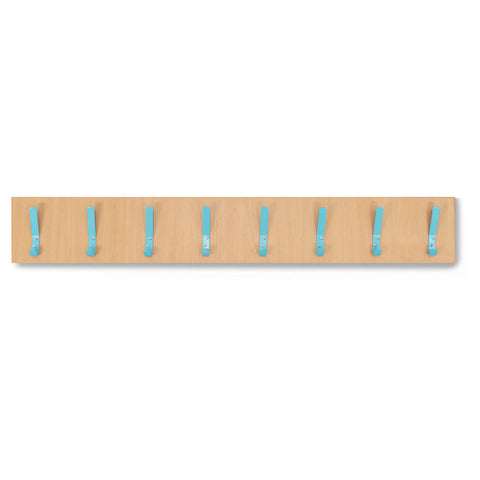 8 Coloured Coat Hook Rail-Cloakroom, Wellbeing Furniture-Beech-Cyan-Learning SPACE