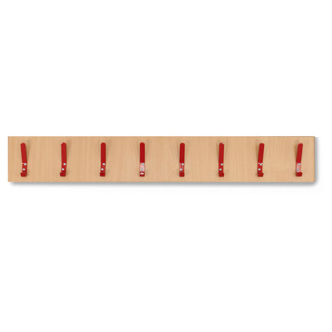 8 Coloured Coat Hook Rail-Cloakroom, Wellbeing Furniture-Beech-Red-Learning SPACE