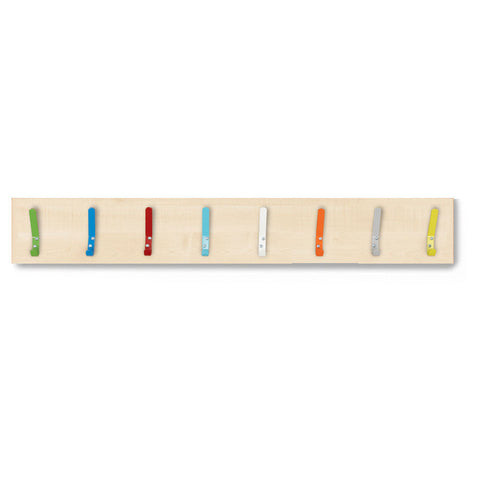 8 Coloured Coat Hook Rail-Cloakroom, Wellbeing Furniture-Maple-Multi-Colour-Learning SPACE