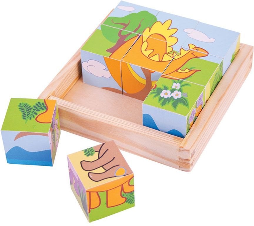 Wooden Dinosaur Cube Puzzle-2-12 Piece Jigsaw, Bigjigs Toys, Dinosaurs. Castles & Pirates, Down Syndrome, Gifts For 2-3 Years Old, Imaginative Play, Sound. Peg & Inset Puzzles, Stock-Learning SPACE