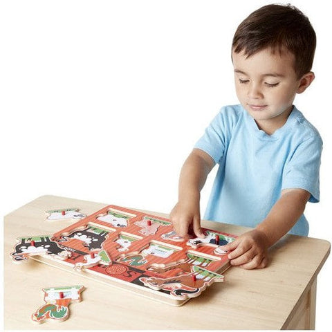 Farm Animals Sound Puzzle - 8 Pieces-Baby Wooden Toys, Down Syndrome, Farms & Construction, Imaginative Play, Sound. Peg & Inset Puzzles, Stock-Learning SPACE