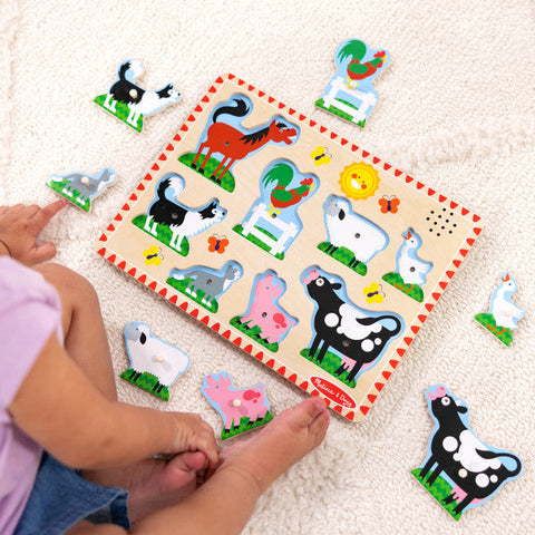 Farm Animals Sound Puzzle - 8 Pieces-Baby Wooden Toys, Down Syndrome, Farms & Construction, Imaginative Play, Sound. Peg & Inset Puzzles, Stock-Learning SPACE