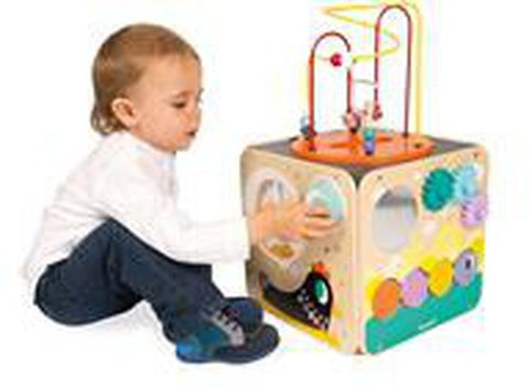 Janod Multi-Activity Cube-AllSensory, Baby & Toddler Gifts, Baby Cause & Effect Toys, Baby Sensory Toys, Baby Wooden Toys, Cause & Effect Toys, Down Syndrome, Gifts For 1 Year Olds, Gifts For 6-12 Months Old, Janod Toys, Stock, Tactile Toys & Books, Tracking & Bead Frames-Learning SPACE