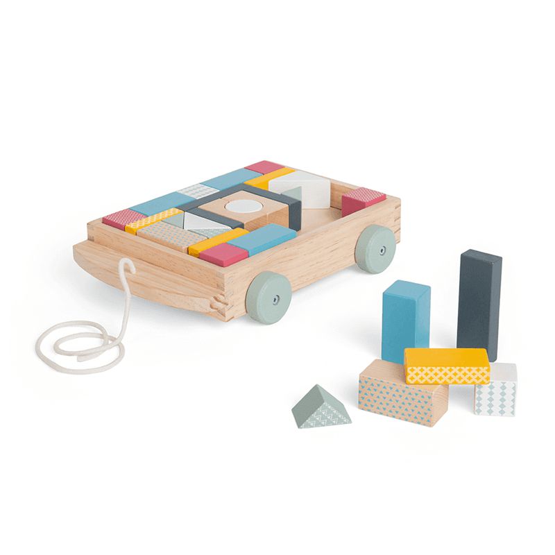 Montessori Wooden Pull Cart with Blocks-Bigjigs Toys, Christmas, Christmas 2024, Maths, Primary Maths, Shape & Space & Measure, Strength & Co-Ordination, Wooden Toys-Learning SPACE