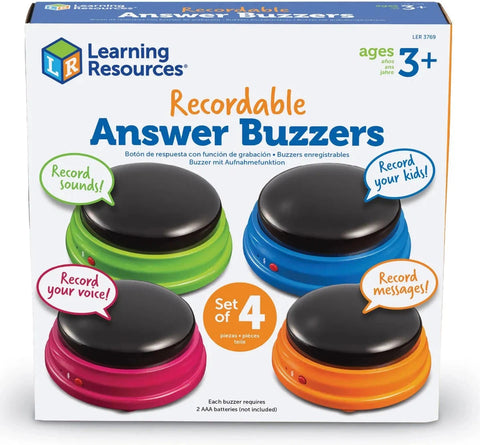 Recordable Answer Buzzers - Set of 4-Calmer Classrooms, communication, Communication Games & Aids, Helps With, Learning Resources, Neuro Diversity, Physical Needs, Primary Literacy, Sound, Sound Equipment, Speaking & Listening, Stock, Talking Buttons & Buzzers-Learning SPACE